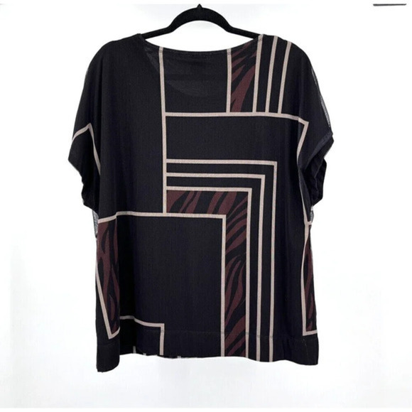 Chico's Colorblock Mesh Top Size L Dolman Sleeves Partial Zebra Print Career - Picture 5 of 10